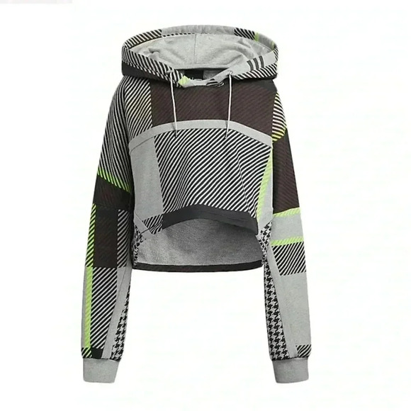 NWT Adidas x Ivy Park Halls of Ivy Plaid Stripe Hoodie Shrug S - Picture 1 of 2